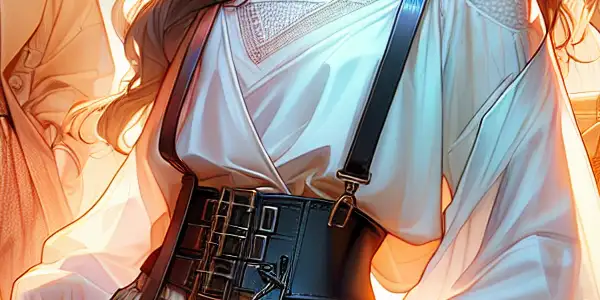 A stylish young woman stands confidently in a vibrant fashion district, surrounded by friends and artistic displays.