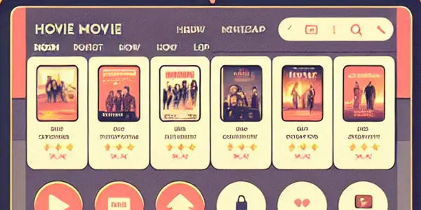 A modern online movie platform interface displayed on a laptop and smartphone in a cozy home setting.